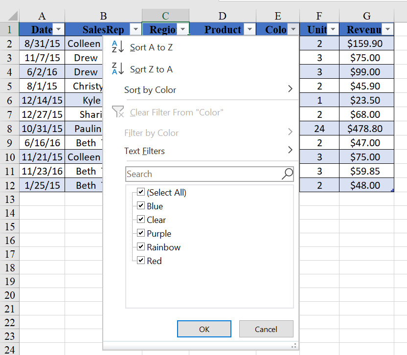 Lợi ích của việc sử dụng Table trong Excel Bộ lọc trong bảng Excel