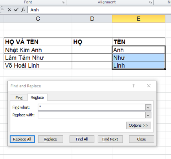 Hướng dẫn Tách Họ và Tên trong Excel Nhanh Chóng và Đơn Giản Kết quả sau khi tách tên trong Excel