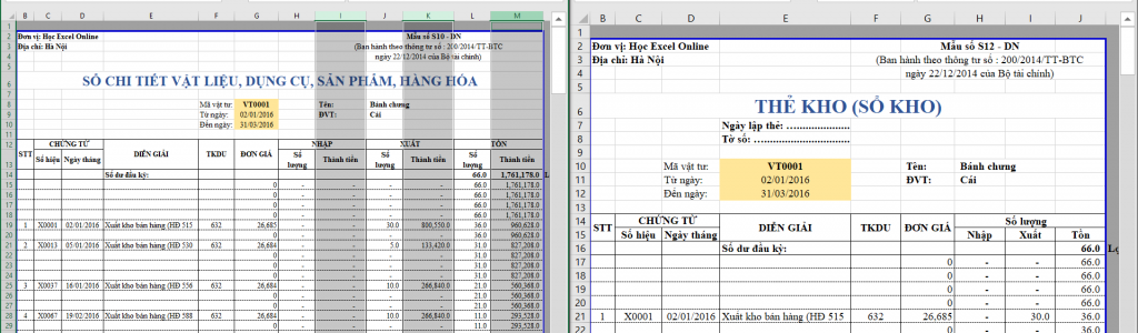 So sánh thẻ kho và sổ kế toán chi tiết vật tư