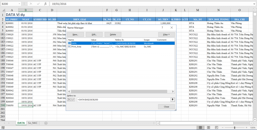 Lập Sổ Nhật Ký Chung trong Excel với Hàm HeoSQL alt text: Ví dụ về dữ liệu kế toán