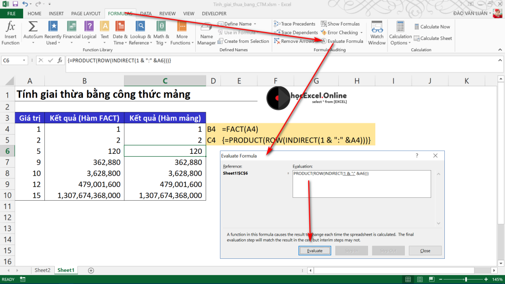 Mở Evaluate Formula