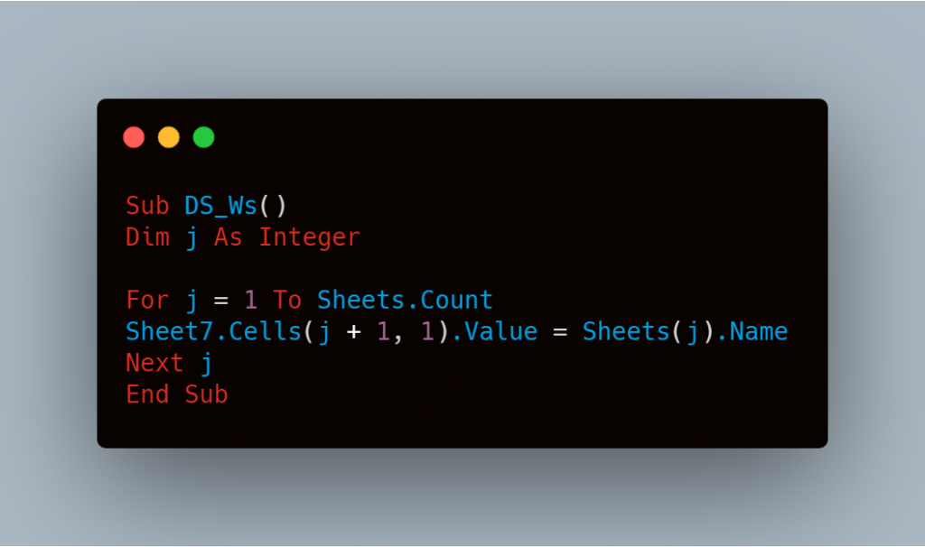Liệt kê danh sách sheet trong Excel bằng VBA