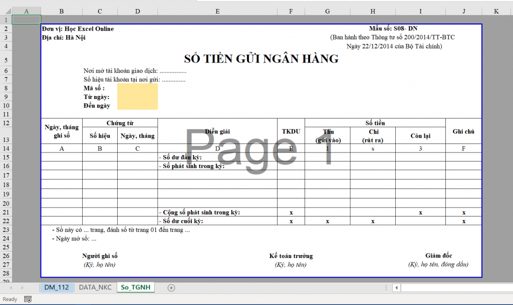 Hướng Dẫn Lập Sổ Kế Toán Chi Tiết Tiền Gửi Ngân Hàng Trong Excel Mẫu sổ kế toán chi tiết tiền gửi ngân hàng