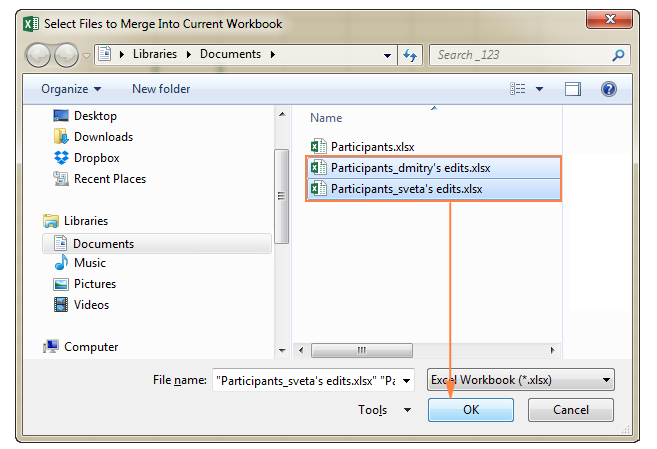 Chọn file hợp nhất