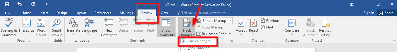 Kích hoạt tính năng Track Changes trong Word