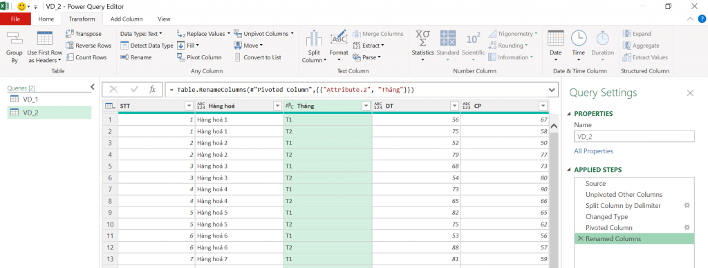 Chuẩn Hóa Dữ Liệu trong Excel với Power Query: Hướng Dẫn Chi Tiết Pivot cột Attribute.1