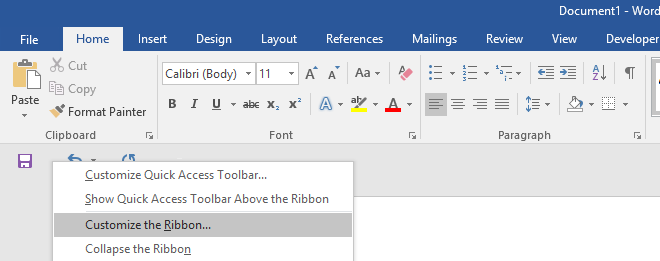 Kích hoạt tab Developer trong tùy chỉnh Ribbon