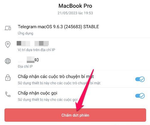 Chi tiết đăng xuất phiên Telegram trên Android