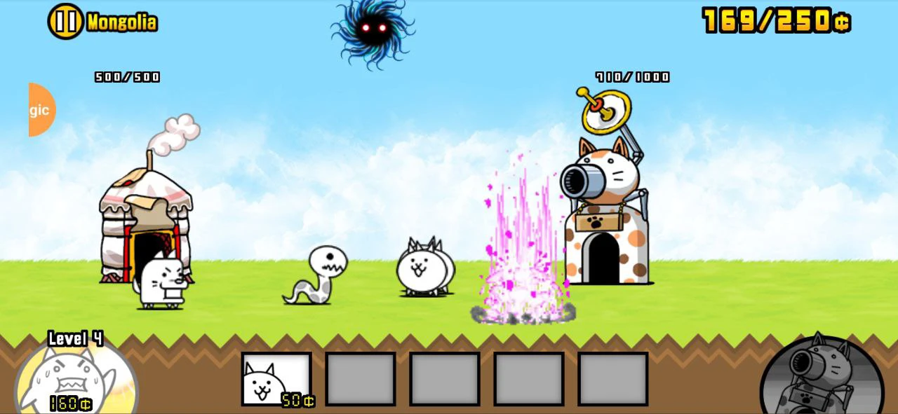 Giao diện chơi game The Battle Cats với đội quân mèo