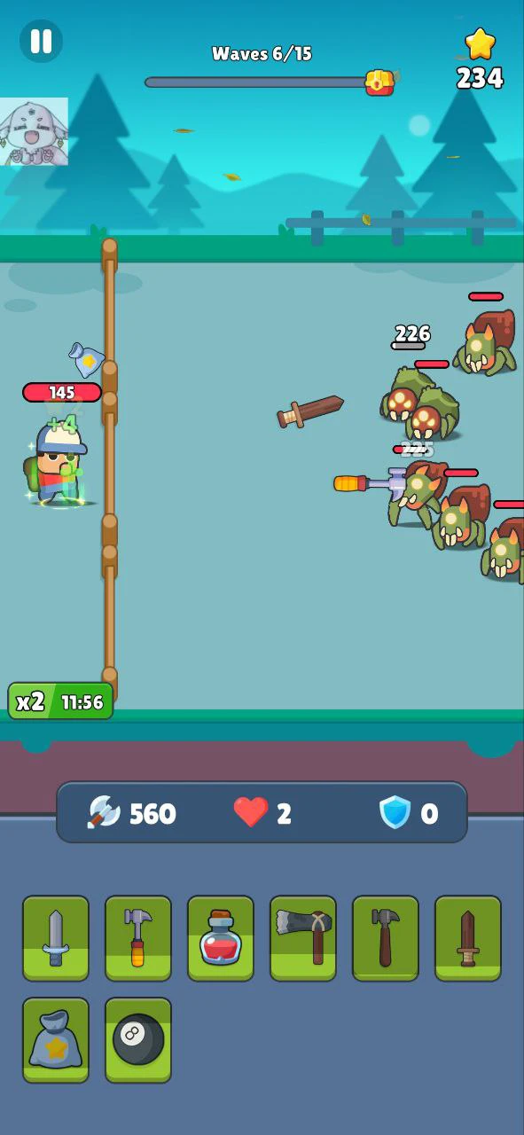 Màn hình chiến đấu trong Backpack Hero: Merge Weapon