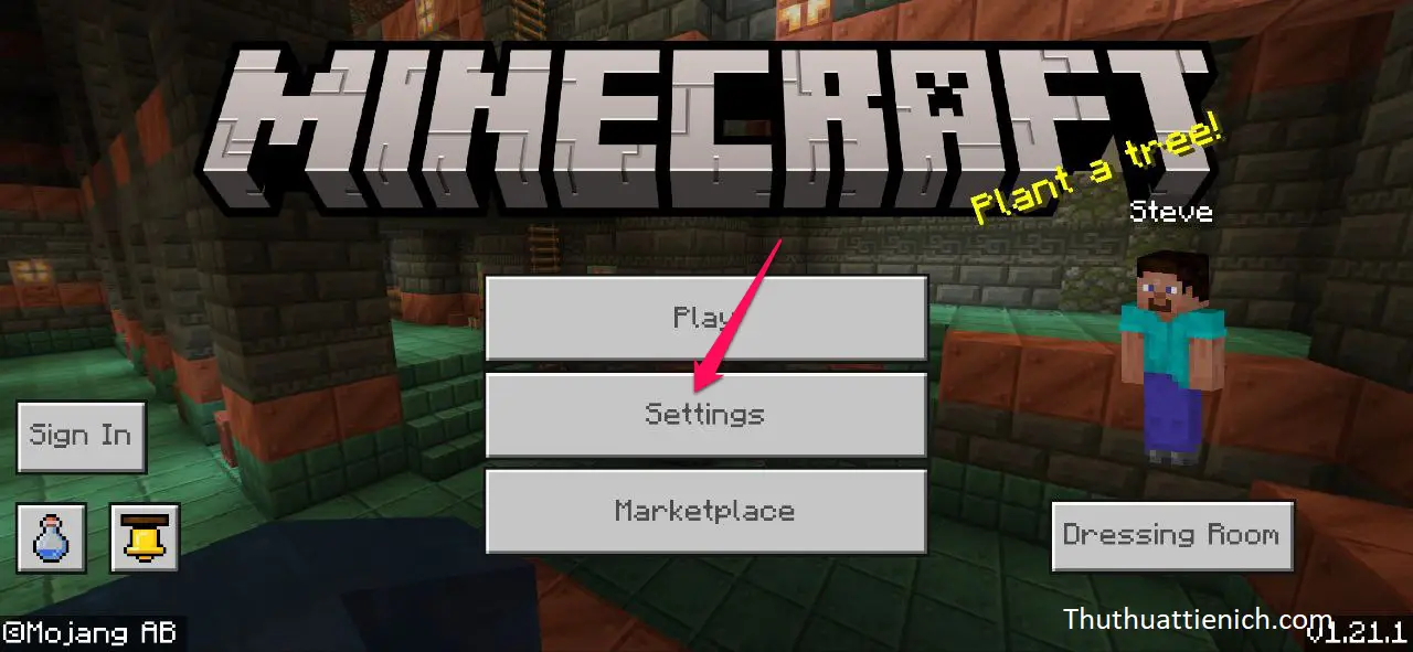 Hướng dẫn Việt hóa Minecraft 1.21 trên Android với Tyel Vietnamese Truy cập vào cài đặt Minecraft