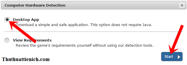 Lựa chọn Desktop App trên System Requirements Lab