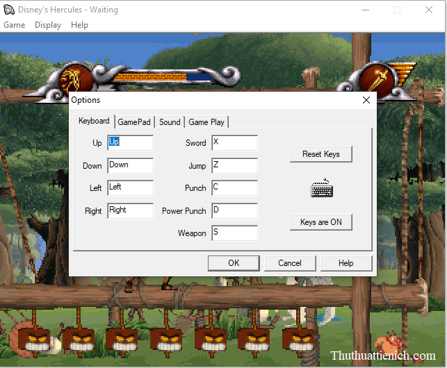 Menu tùy chỉnh phím điều khiển game Hercules