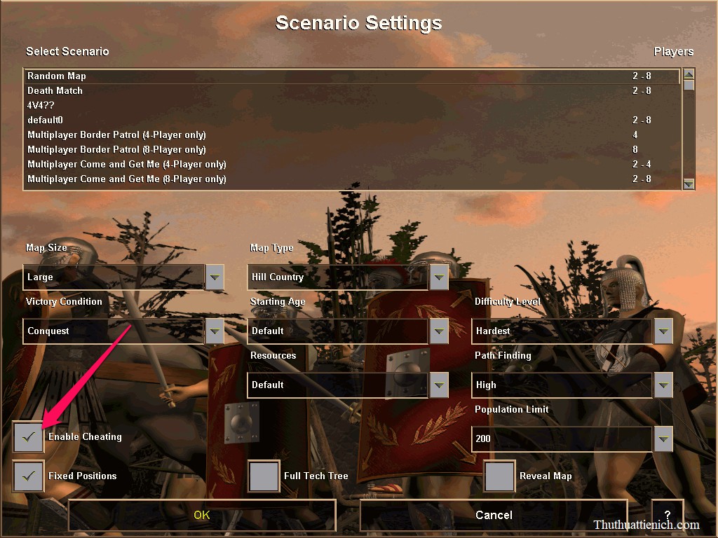 Hướng dẫn bật tắt mã lệnh trong game đế chế AOE 1