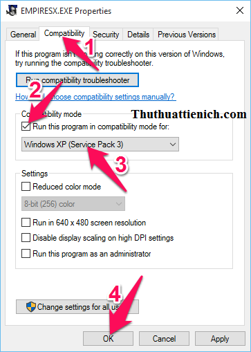 Chọn chế độ tương thích Windows 7
