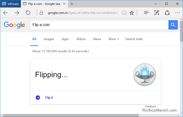 alt text: Tung đồng xu trên Google Tìm kiếm