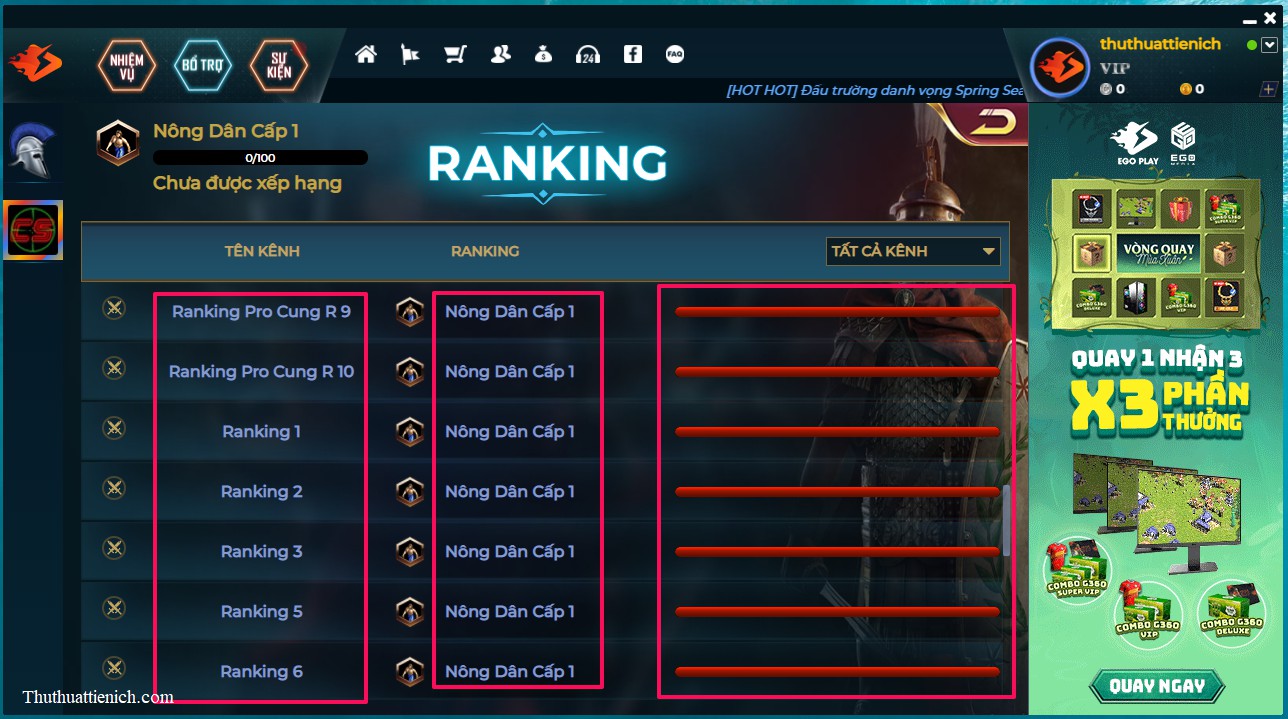 Lựa chọn kênh chơi Đế Chế trên EGO Play