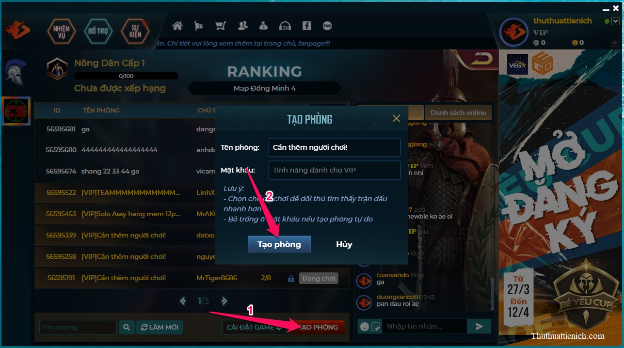 Tạo phòng chơi Đế Chế trên EGO Play