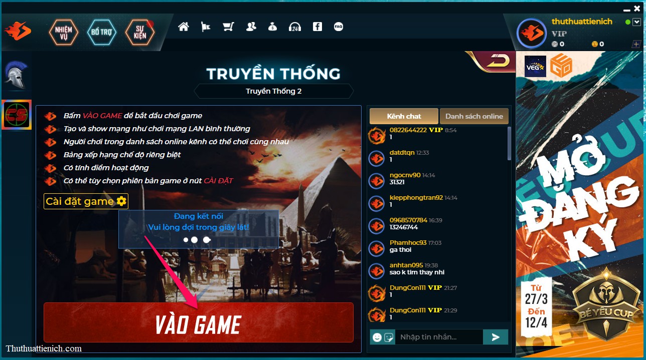 Chế độ chơi truyền thống trên EGO Play