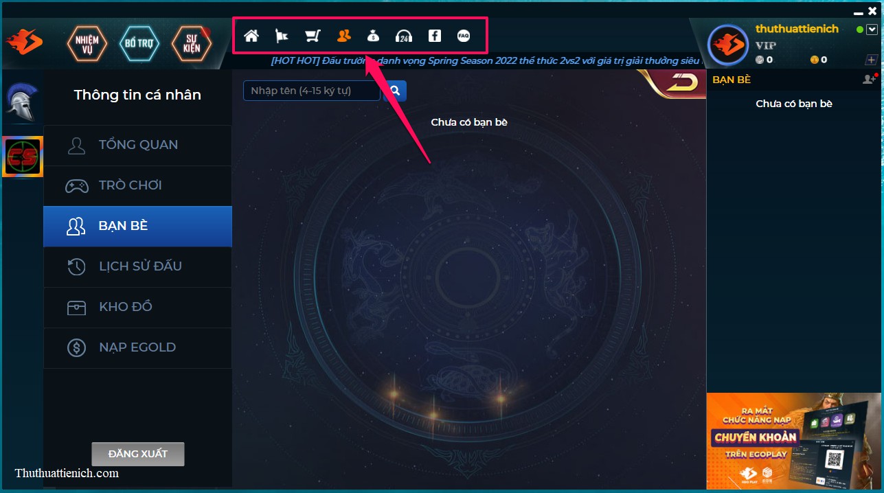 Tùy chỉnh tài khoản EGO Play