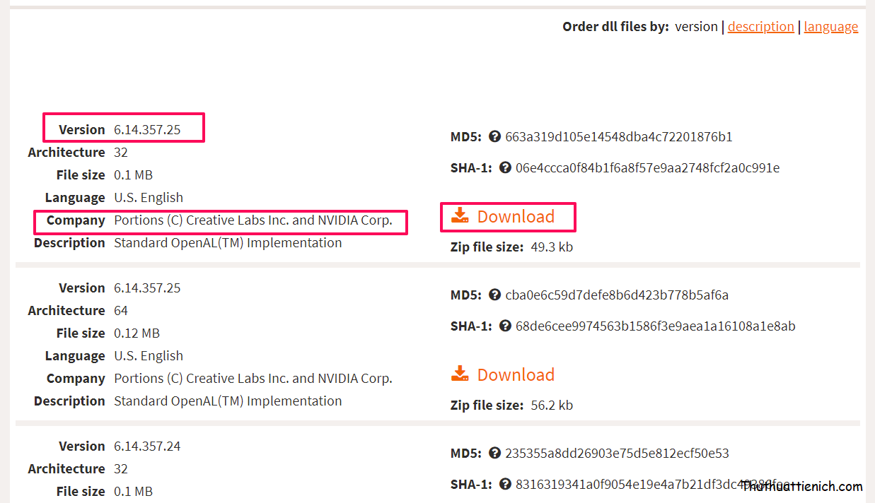 Chọn file DLL muốn tải về