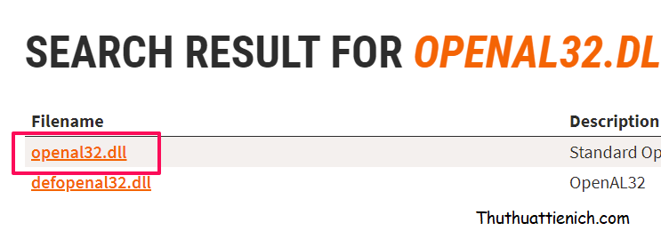 Nhấn vào kết quả tìm kiếm đúng với tên file DLL bạn tìm, ở đây là OpenAL32.dll