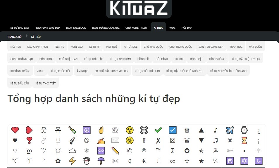 Ký tự đặc biệt đa dạng