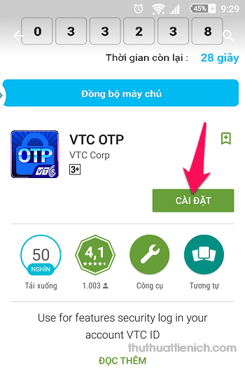 Cài đặt ứng dụng VTC OTP