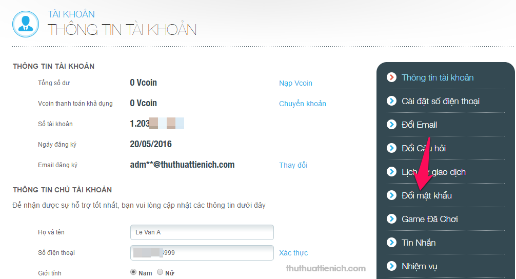 Nhấn nút Đổi mật khẩu
