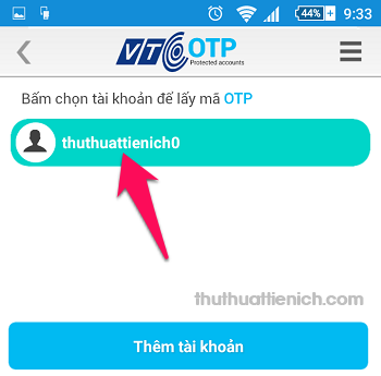 Mã OTP trên ứng dụng
