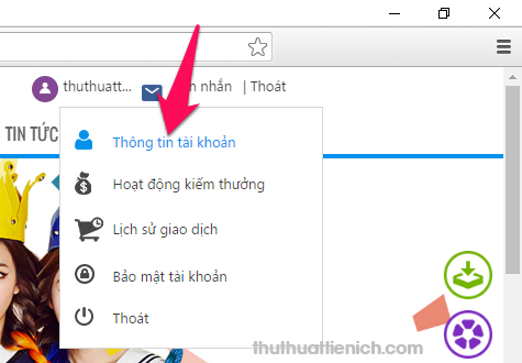 Truy cập thông tin tài khoản VTC