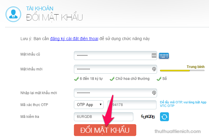 Hoàn tất đổi mật khẩu