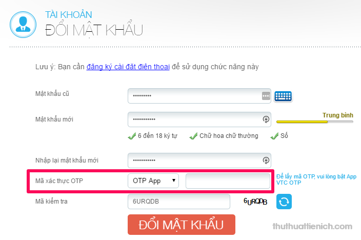 Nhập thông tin đổi mật khẩu