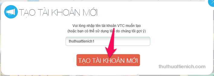 Nhập tên tài khoản VTC