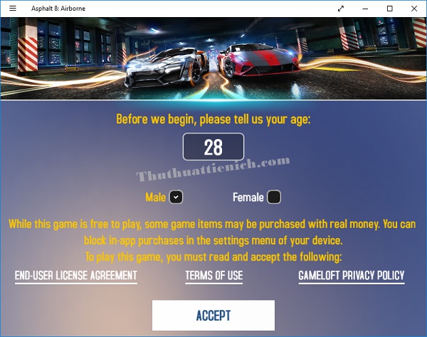 Nhập tuổi lớn hơn 12 để chơi Asphalt 8