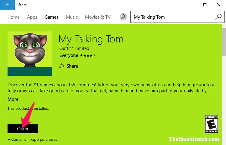 Nút Open để mở game