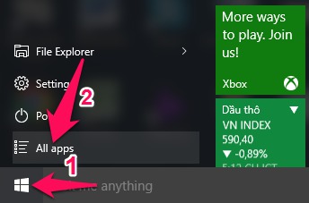 Tìm game trong Start Menu