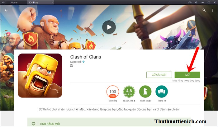 Hướng dẫn chơi Clash of Clans trên PC bằng BlueStacks Mở game Clash of Clans