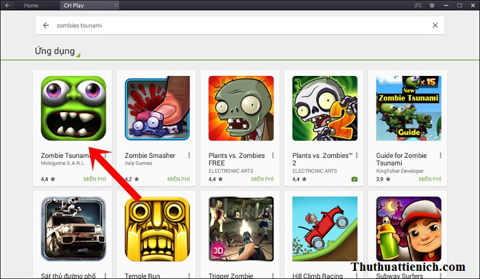 Chọn game Zombie Tsunami chính xác