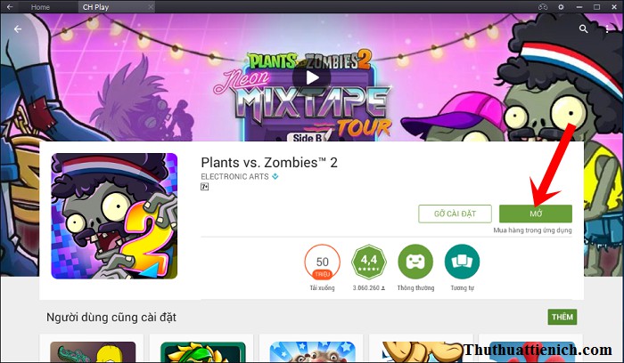Mở game Plants vs. Zombies 2 sau khi cài đặt