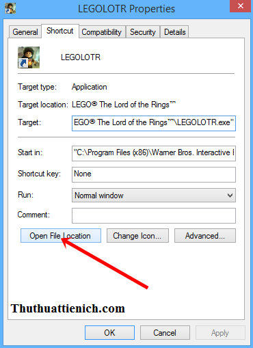 Nút Open File Location