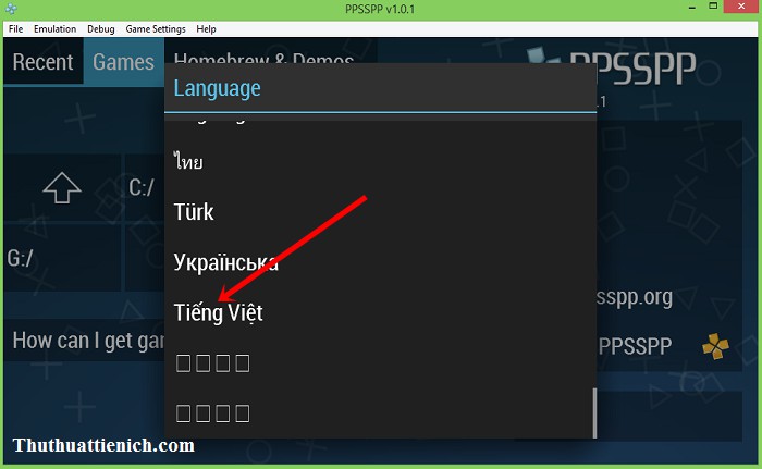 Chuyển đổi ngôn ngữ sang tiếng Việt trong PPSSPP
