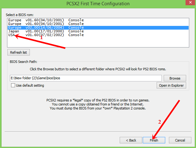 Chọn BIOS USA trong PCSX2