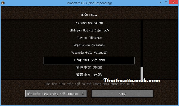 Giao diện tiếng Việt trong Minecraft
