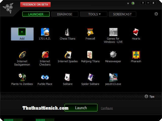 Giao diện phần mềm Razer Game Booster với danh sách game