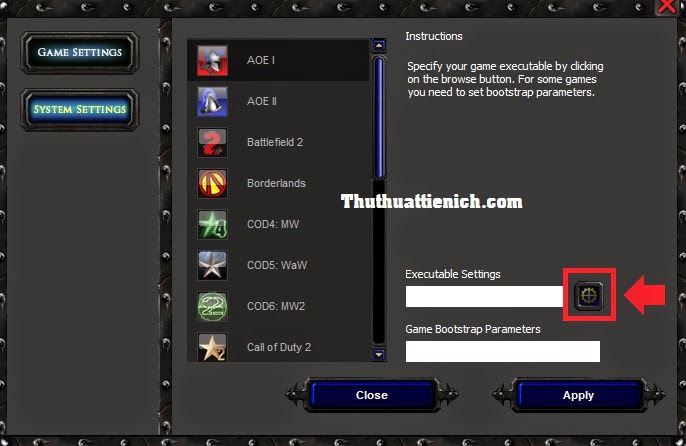 Cửa sổ cài đặt đường dẫn game AOE 1 trên Garena Plus