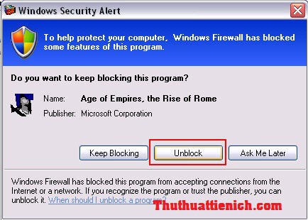 Cảnh báo Firewall chặn kết nối game Đế Chế AOE 1