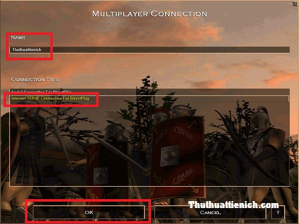 Thiết lập tên người chơi và kiểu kết nối trong AOE 1