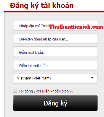 Biểu mẫu đăng ký tài khoản Garena