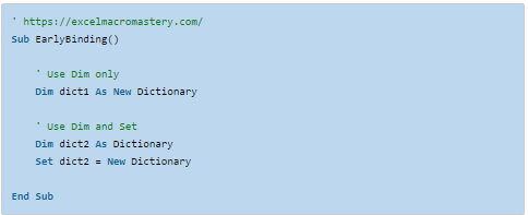 Early binding reference selection in tools menu